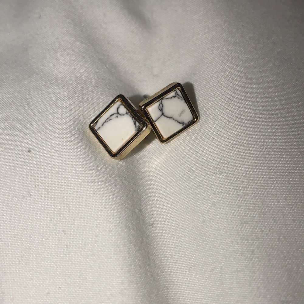 Gold and marble square stud earrings